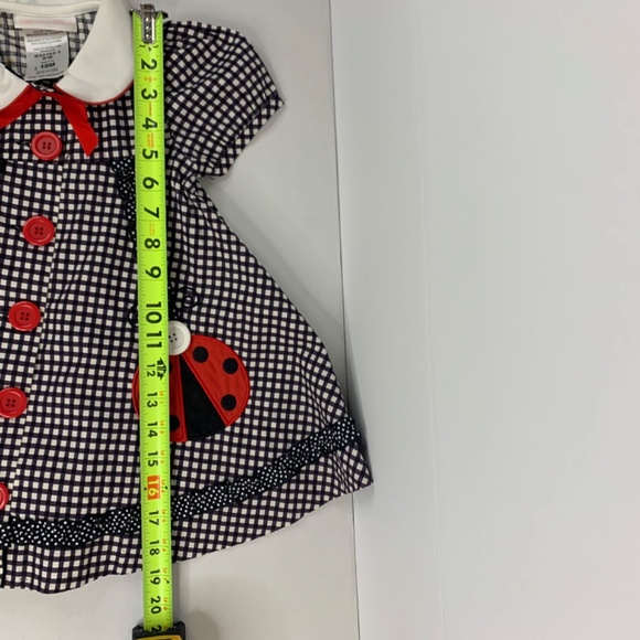 Bonnie Baby girls dress smocked neck ruffles red ladybug  black & white gingham - Picture 9 of 9